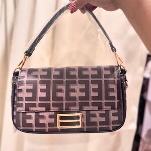 Designer-Style Brown Patterned Shoulder Bag